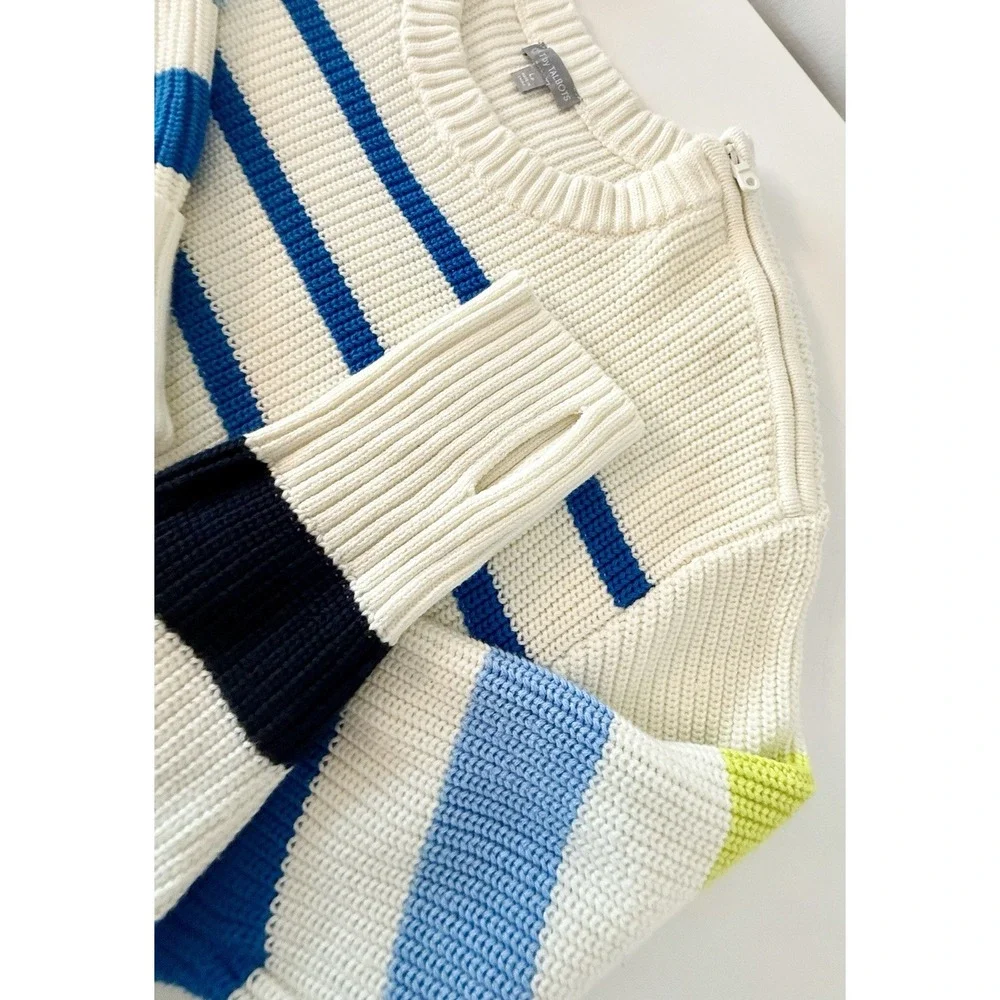T by Talbots Stripe‎ Crewneck High-Low Sweater Tunic Ivory Multi Large Petite